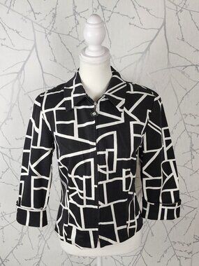 Joseph Ribkoff Trends VTG Artsy Collage Print Full Zip Cropped Jacket